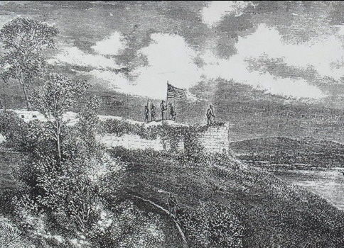 함락당한 덕진진에 미군기가 게양되고 있다.