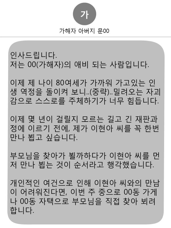 가해자 아버지가 보낸 문자