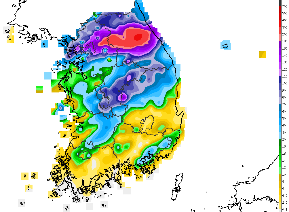 누적강수량 (7월 2일 ~ 3일 오전 11시)