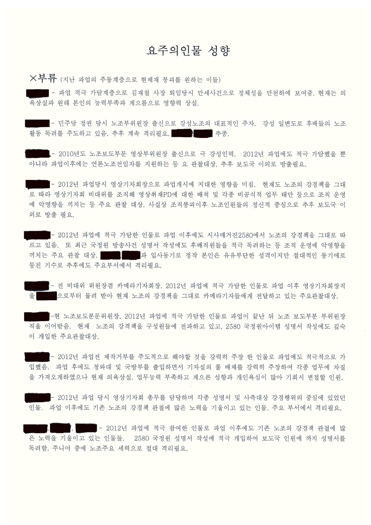 MBC 블랙리스트 추정 문건