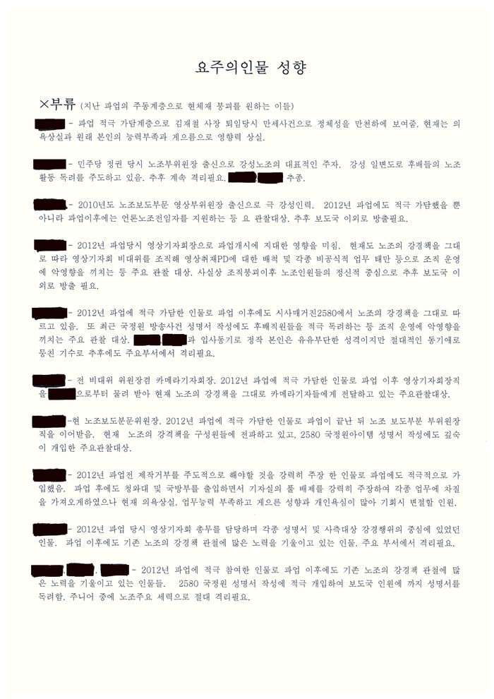 MBC 블랙리스트 추정 문건