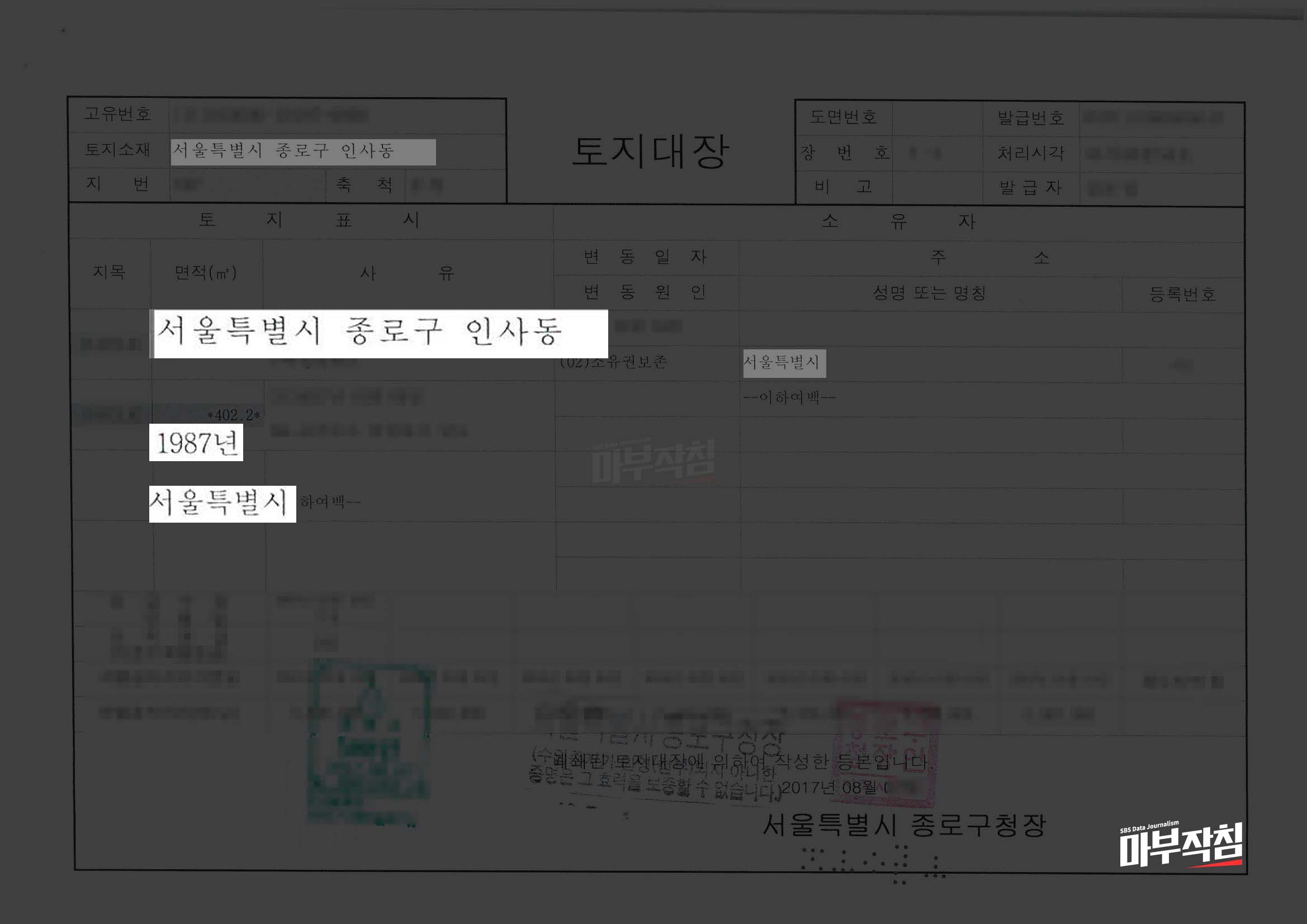 이완용 손자가 보유한 인사동 토지