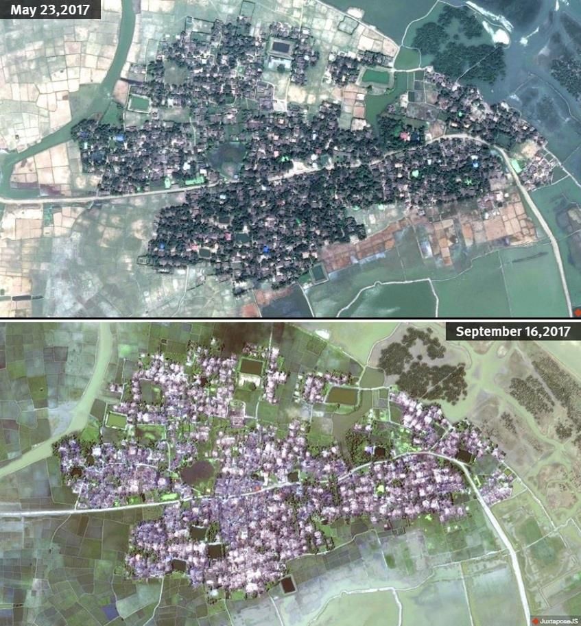 '인종청소' 로힝야 마을들 초토화 위성으로 재확인
