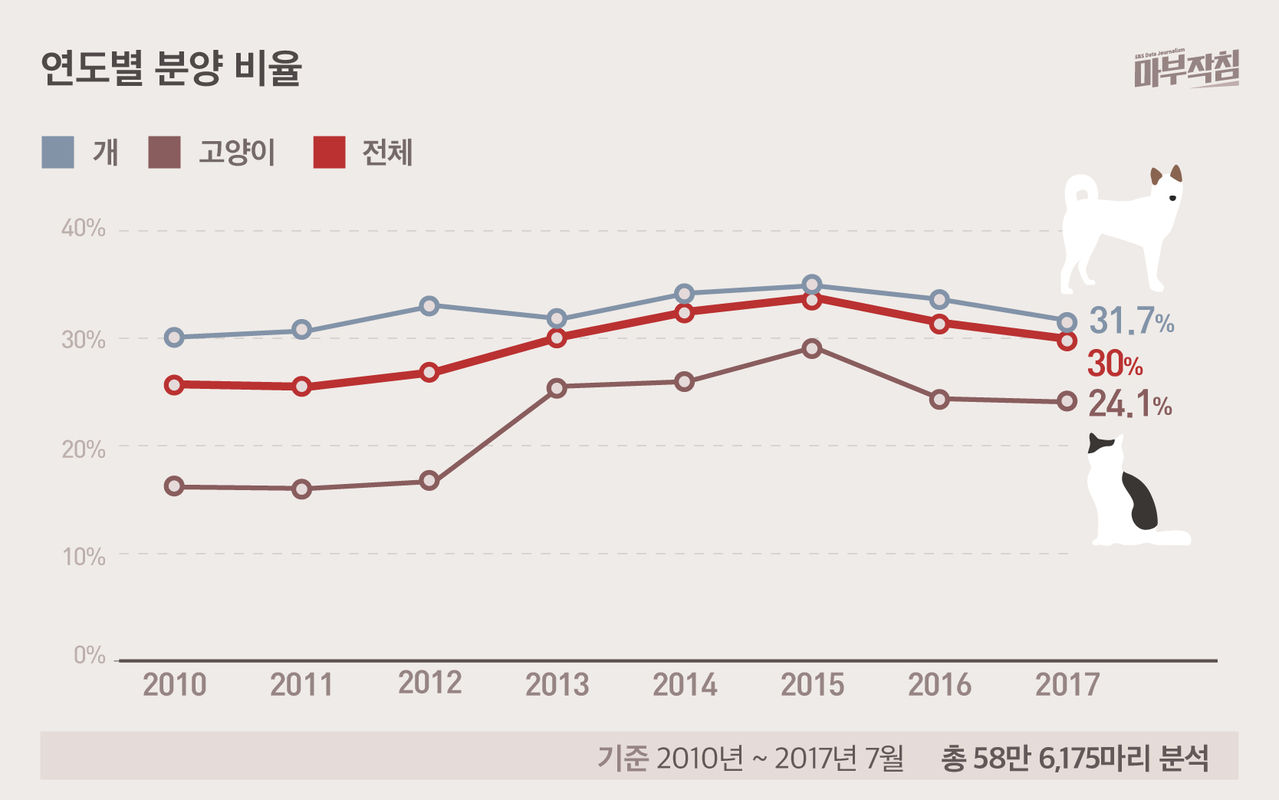 [마부작침] 유기동물 그래프_연도별 분양 비율