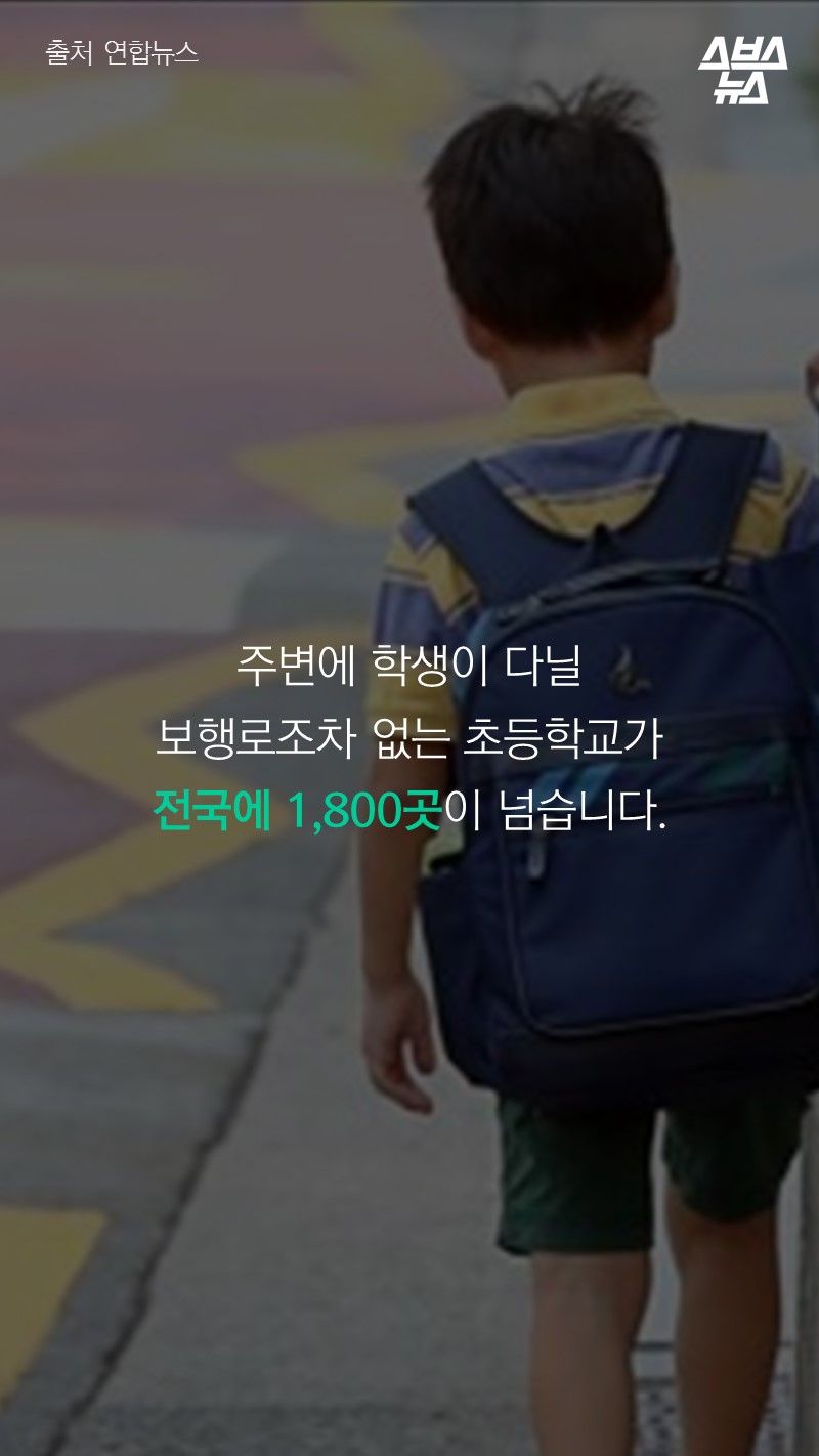 주변에 학생이 다닐
보행로조차 없는 초등학교가
전국에 1,800곳이 넘습니다.
