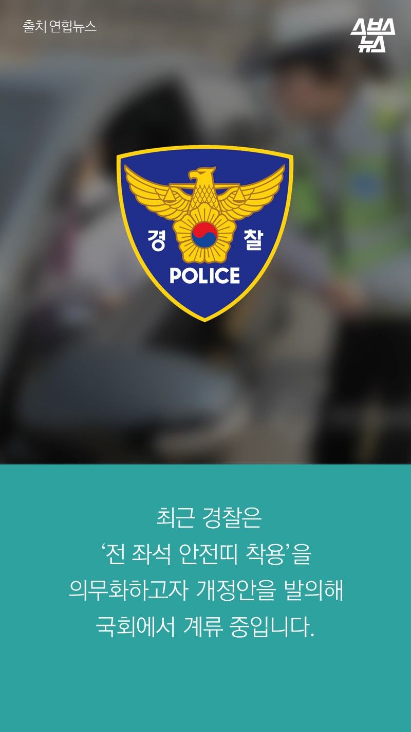 최근 경찰은
‘전 좌석 안전띠 착용’을
의무화하고자 개정안을 발의해
국회에서 계류 중입니다.