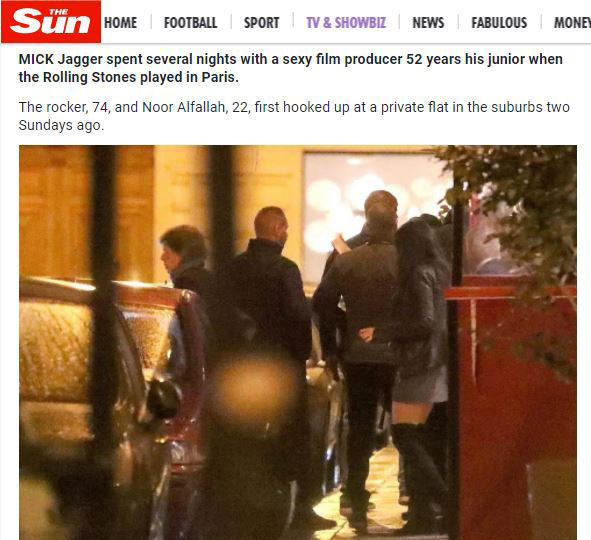 '롤링 스톤스' 믹 재거, '52살 연하' 20대 영화 제작자와 열애