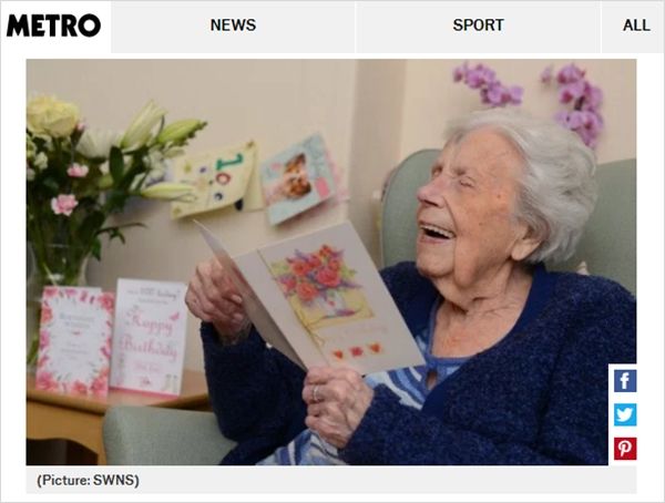 아무런 연고 없이 100살 생일 맞은 할머니…600개 넘는 편지 받아