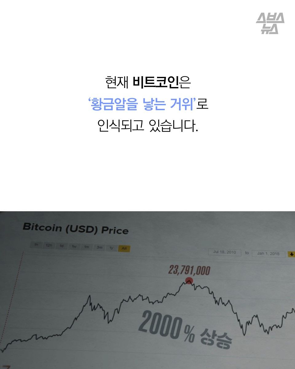 현재 비트코인은
‘황금알을 낳는 거위’로
인식되고 있습니다.