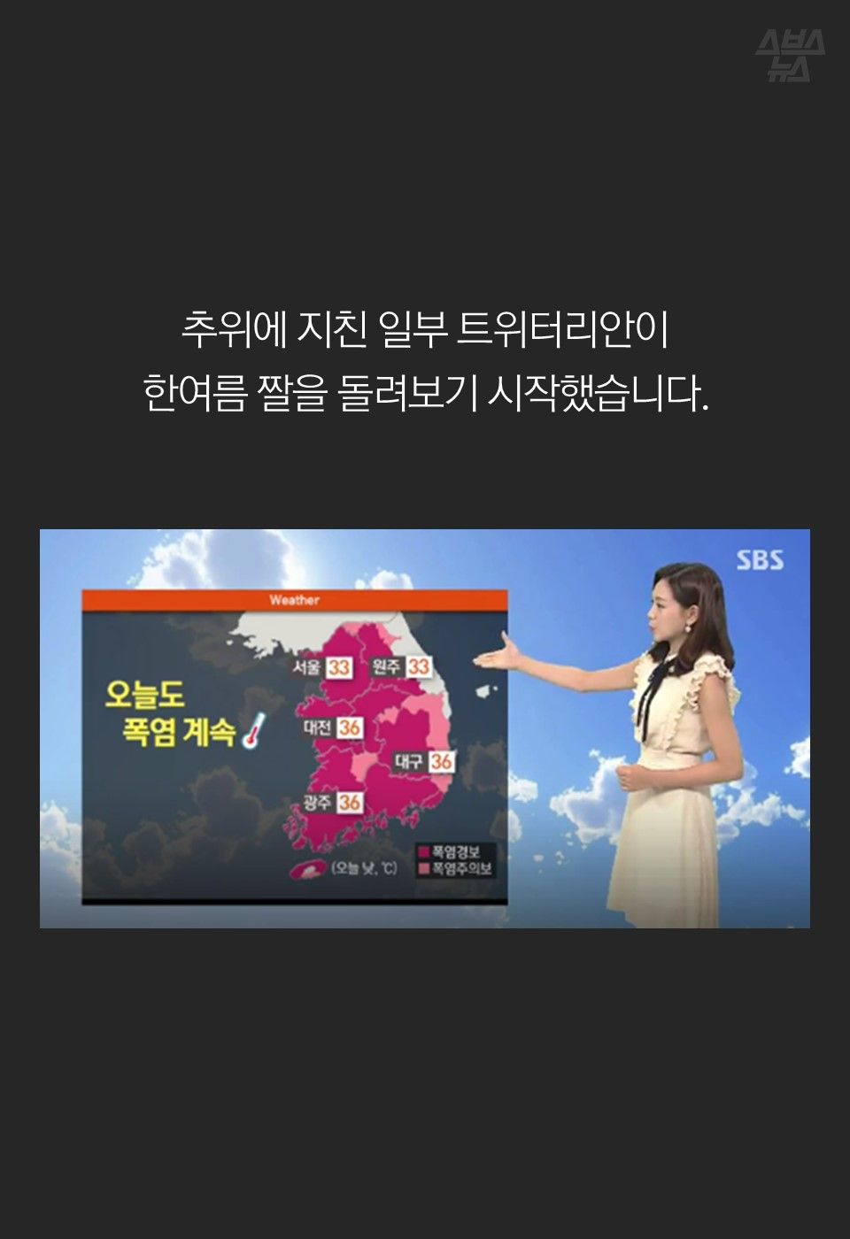 추위에 지친 일부 트위터리안이
한여름 짤을 돌려보기 시작했습니다.