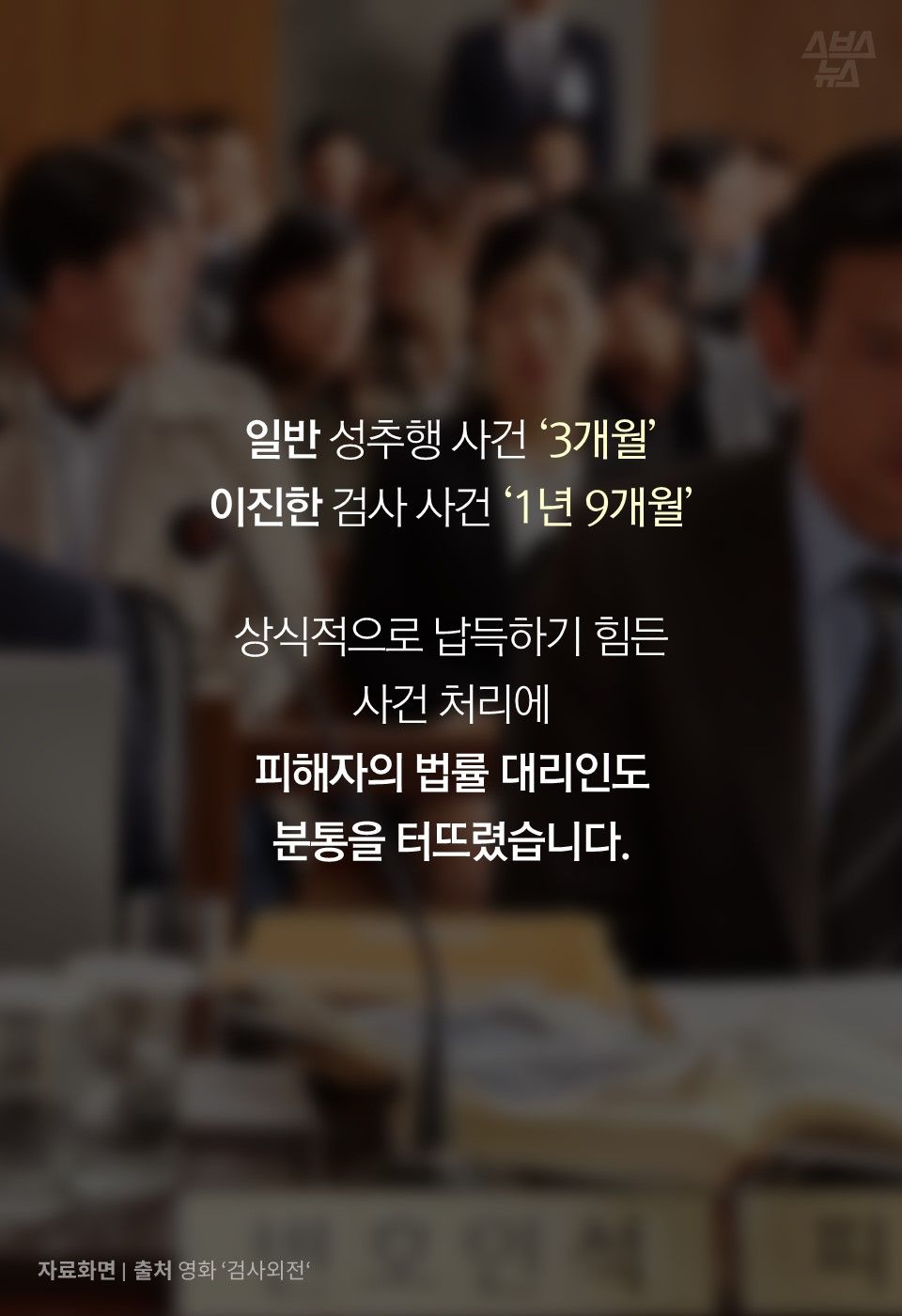 일반 성추행 사건 ‘3개월’
이진한 검사 사건 ‘1년 9개월’
상식적으로 납득하기 힘든
사건 처리에
피해자의 법률 대리인도
분통을 터뜨렸습니다.