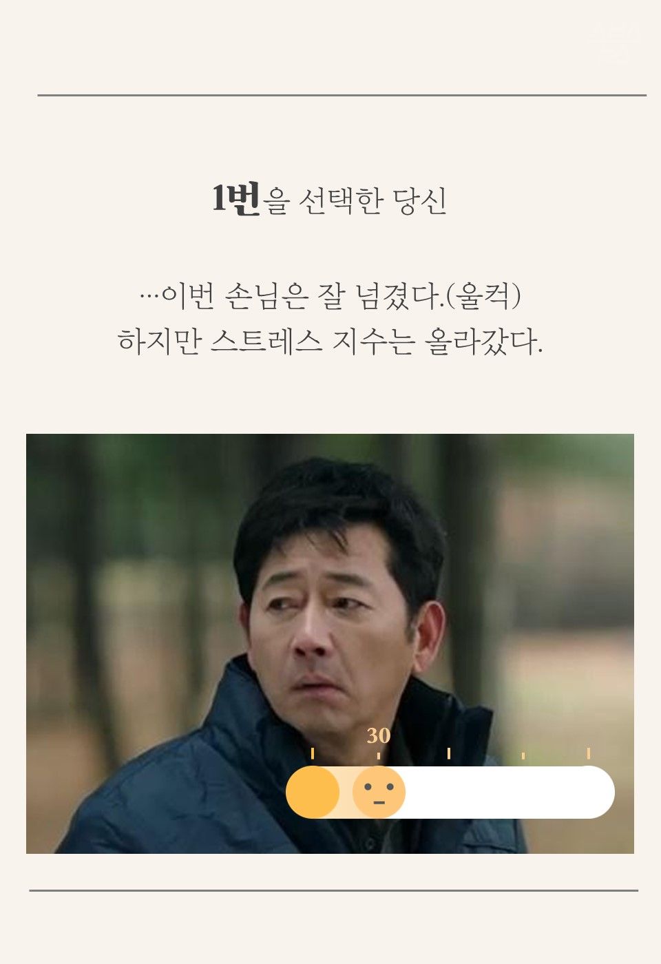 1번을 선택한 당신
…이번 손님은 잘 넘겼다.(울컥)
하지만 스트레스 지수는 올라갔다.