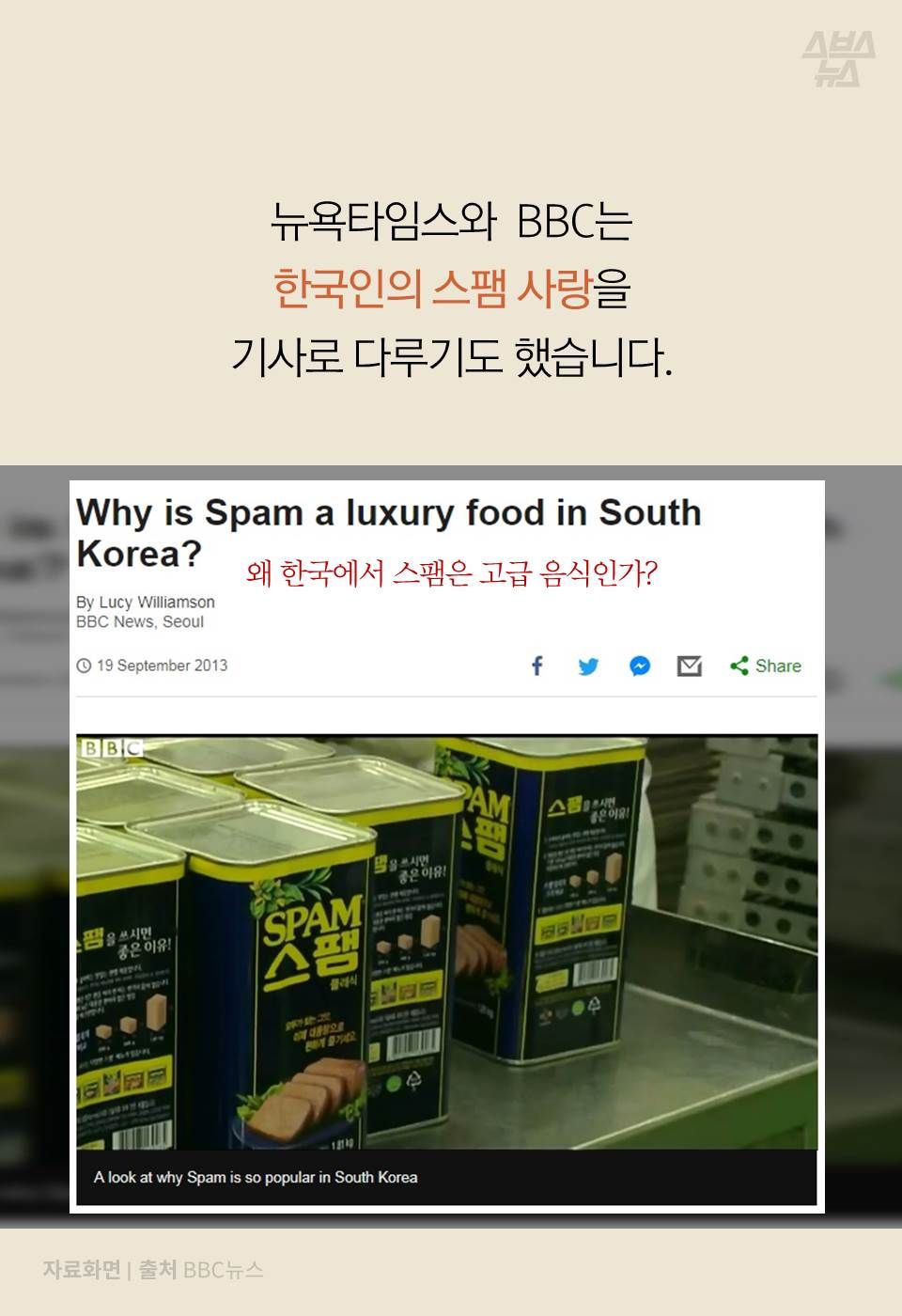 뉴욕타임스와 BBC는 한국인의 스팸 사랑을 기사로 다루기도 했습니다.