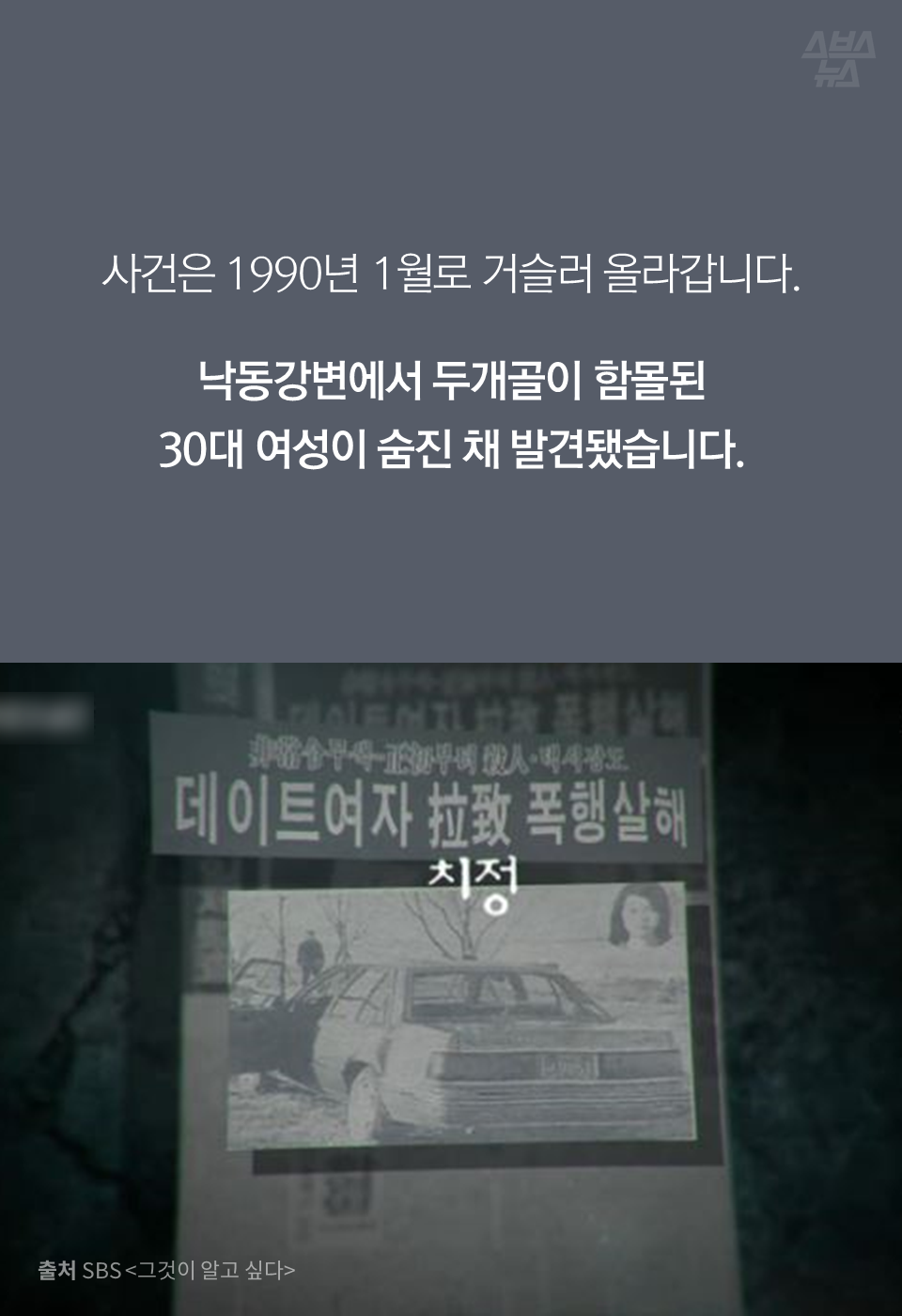 사건은 1990년 1월로 거슬러 올라갑니다. 낙동강변에서 두개골이 함몰된 30대 여성이 숨진 채 발견됐습니다.