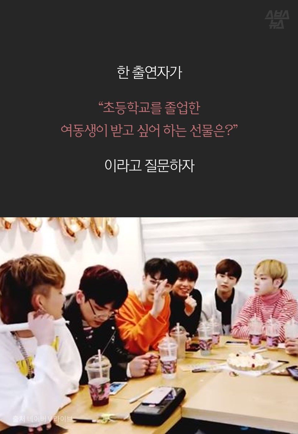 한 출연자가
“초등학교를 졸업한
여동생이 받고 싶어 하는 선물은?”이라고 질문하자