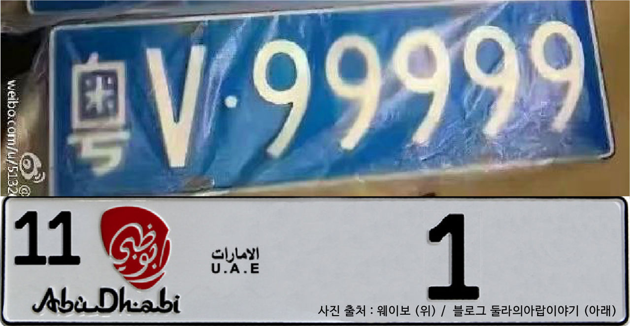 *그래픽
비싸게 팔린 중국과 아랍에미리트 번호판