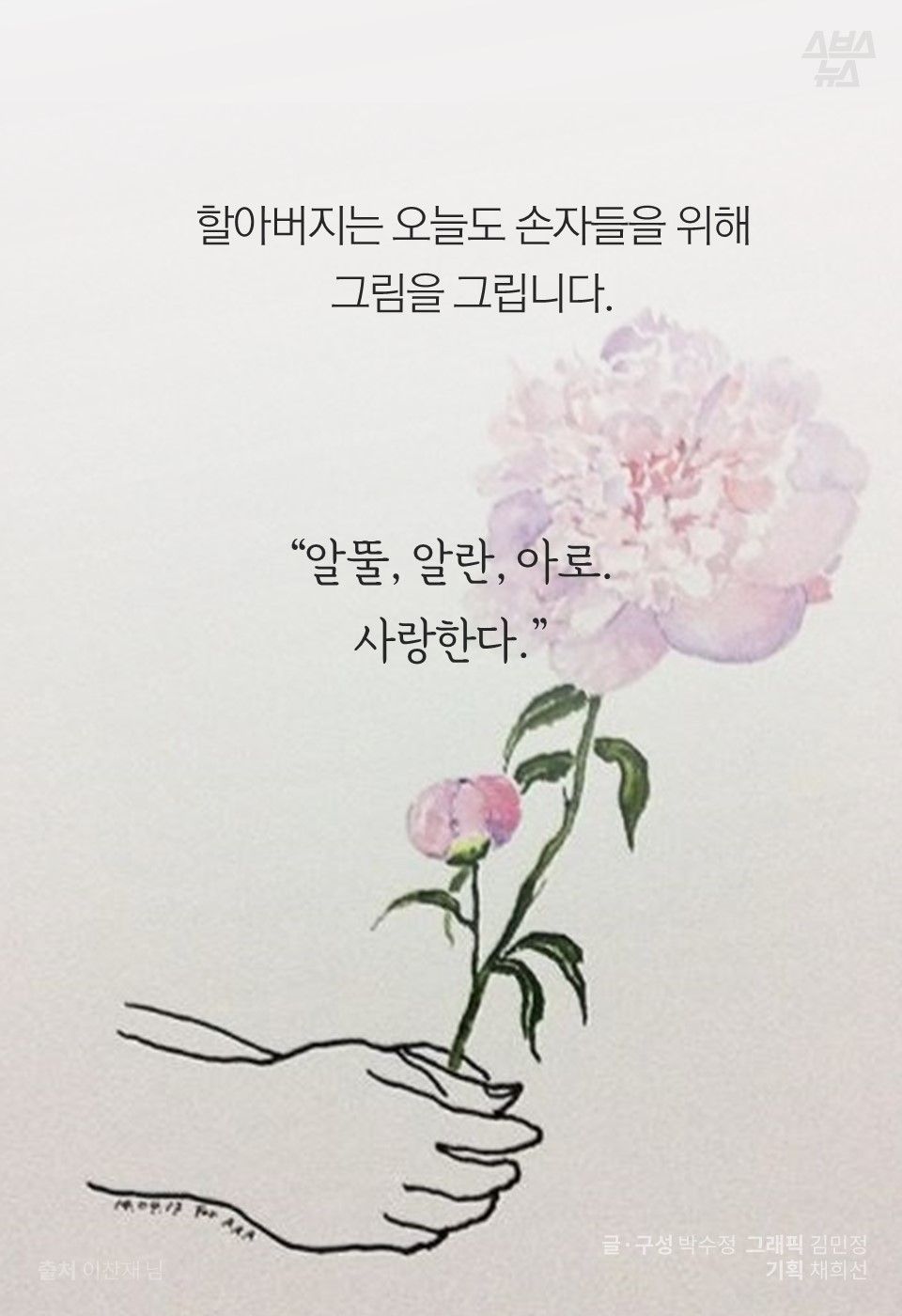 할아버지는 오늘도 손자들을 위해
그림을 그립니다.
“알뚤, 알란, 아로.
사랑한다.”