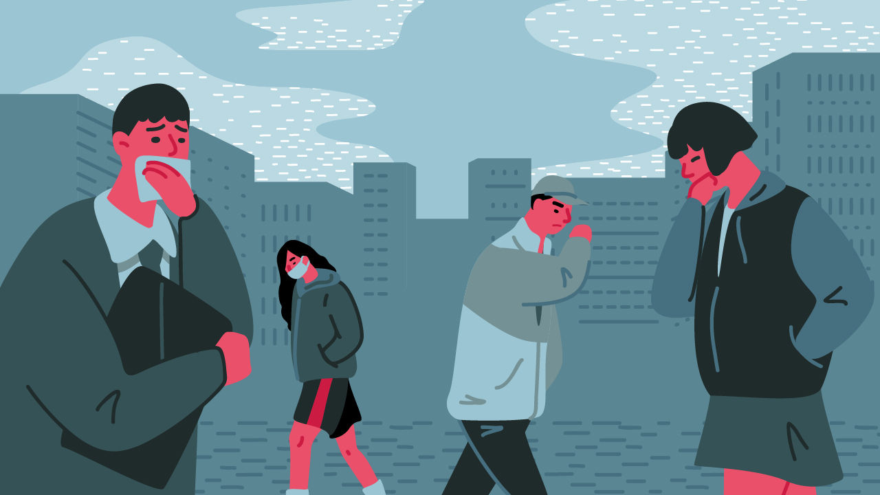 *그래픽
봄철
미세먼지+초민세먼지+황사에 고통스러워하는 사람들 //