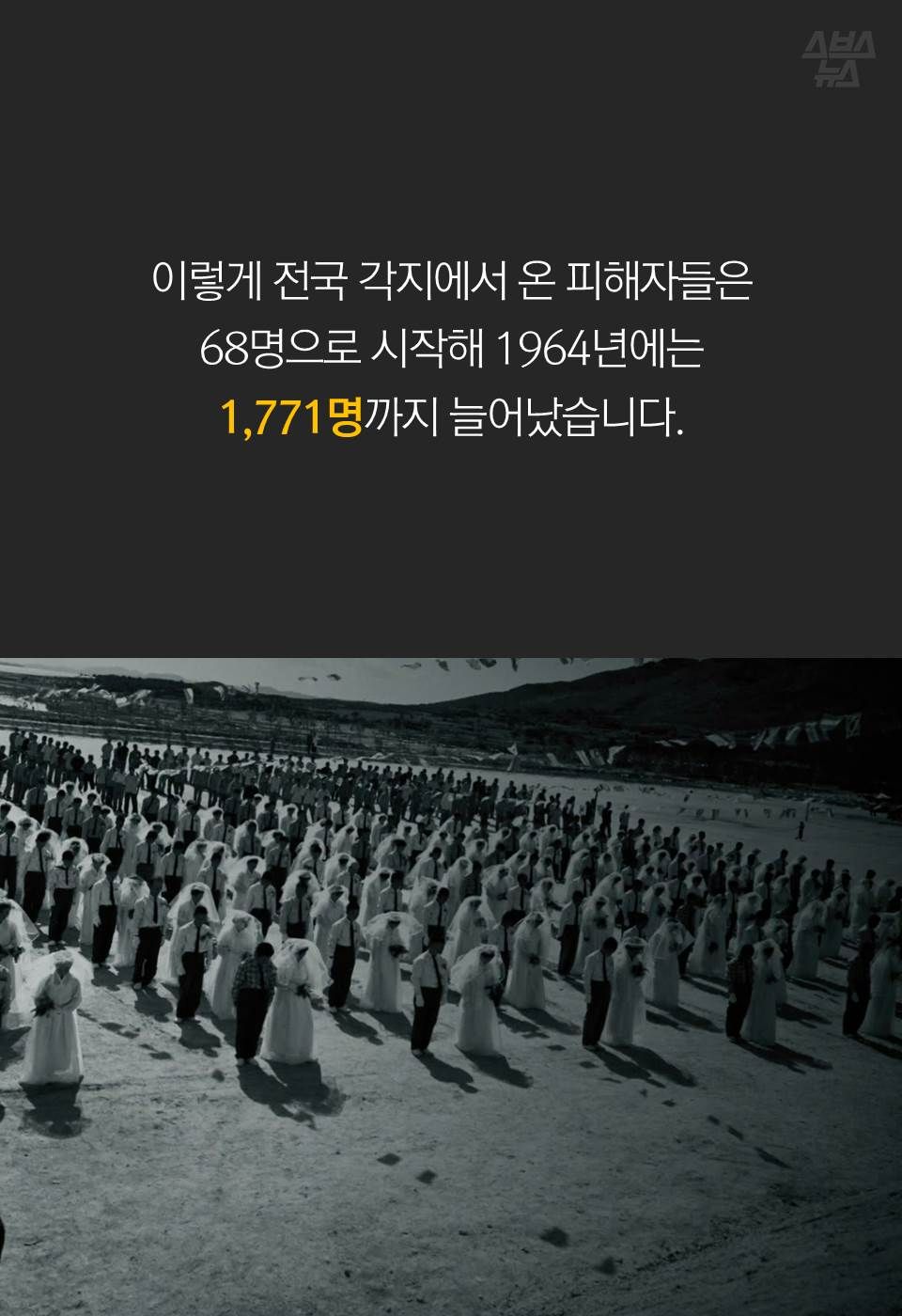 이렇게 전국 각지에서 온 피해자들은
68명으로 시작해 1964년에는 1,771명까지 늘어났습니다.