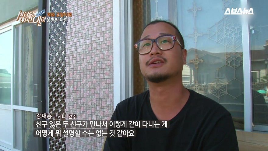 친구를 잃은 경험이 있어서 인지 서로를 첫눈에 알아보고 친해진 강아지와 고양이의 이야기 입니다