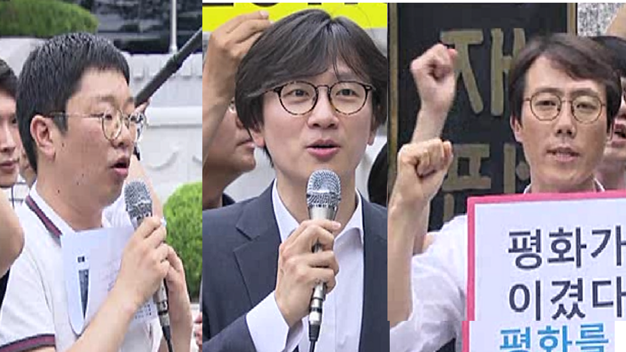 (왼쪽부터) 이용석 전쟁없는세상 코디네이터, 임재성 민주사회를 위한 변호사모임 변호사, 오태양 '1호 양심적 병역거부자'