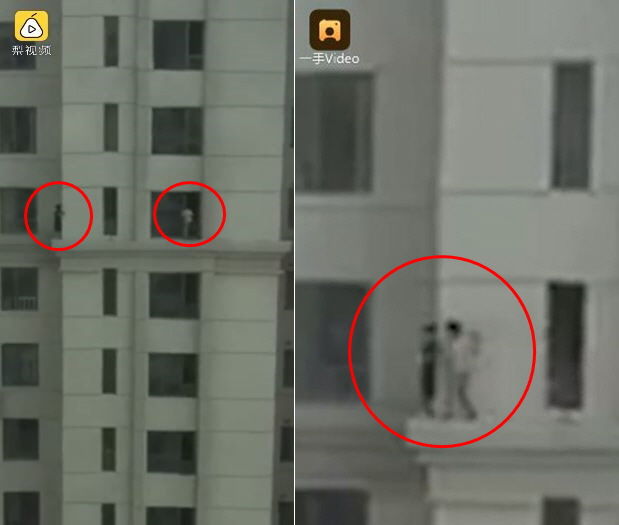 '심장이 철렁'…고층 아파트 건물 외벽에서 숨바꼭질하는 아이들 포착