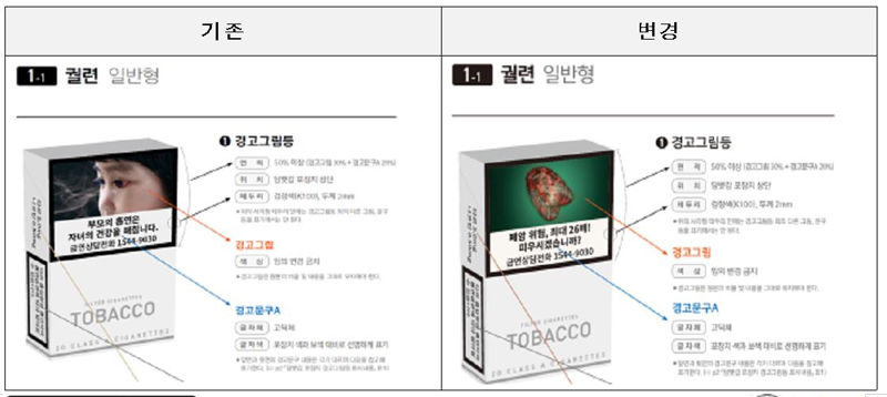 기사 대표 이미지:담뱃갑에 표현 수위 더 높은 경고 그림…12월 23일부터 시행