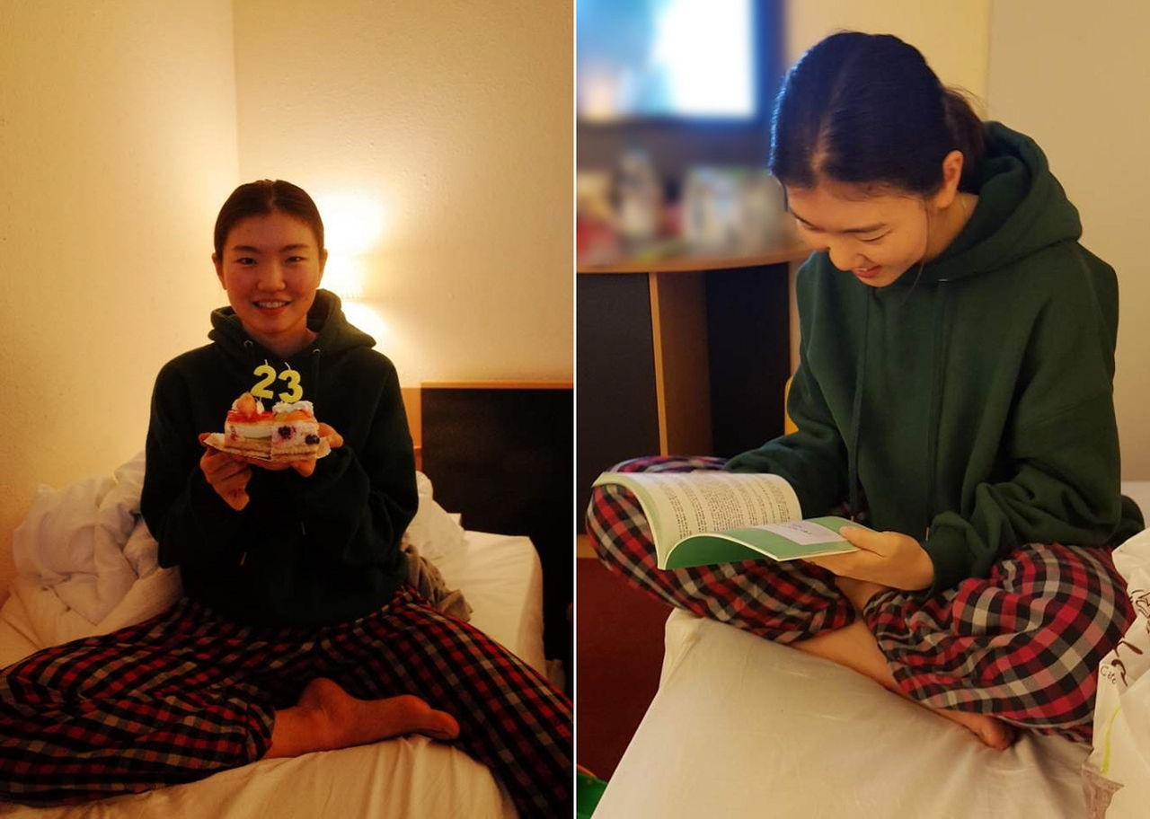 반가운 심석희의 미소…팬 선물 받고 '방긋'