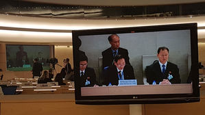 유엔인권이사회 국가별정례인권검토(UPR)에서 발언하는 한대성(왼쪽 두번째) 주제네바 북한 대표부 대사 (사진=연합뉴스)