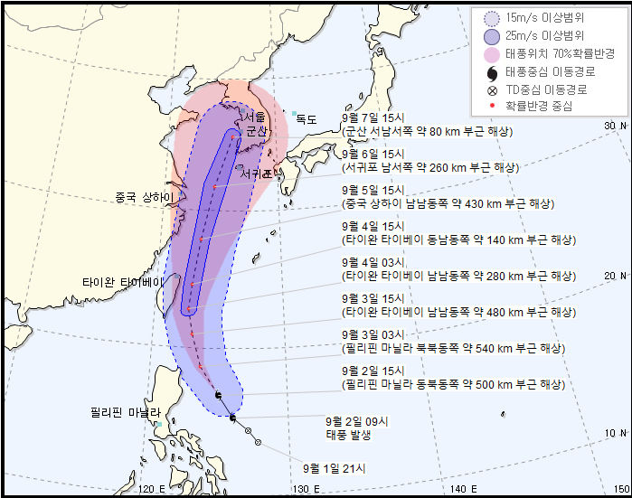 13호 태풍 '링링' 예상 진로