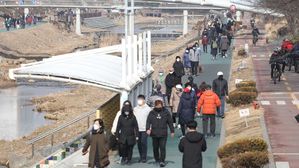 포근한 겨울, 산책하는 시민들