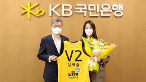 강이슬(오른쪽)과 허인 KB국민은행장. (사진=청주 KB 여자농구단 제공, 연합뉴스)