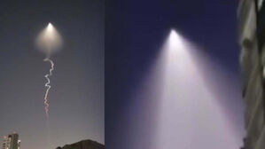 어제 저녁 시민들이 촬영한 발사체 모습. 왼쪽은 단 분리가 되는 순간이고, 오른쪽은 단 분리 이후 섬광이 확산되는 모습이다.