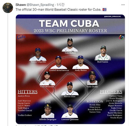 WBC 쿠바대표팀 (사진=숀 스팔딩 기자 트위터 계정 캡처, 연합뉴스)