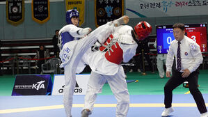 남자 80㎏급 박우혁(왼쪽)의 경기 모습 (사진=대한태권도협회 제공, 연합뉴스)