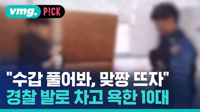 vmg. P!CK "수갑 풀어봐, 맞짱 뜨자" 경찰 발로 차고 욕한 10대