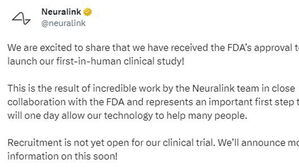 뉴럴링크, 임상시험 FDA 승인 (사진=뉴럴링크 트위터 캡처, 연합뉴스)