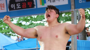 포효하는 씨름 김민재 (사진=대한씨름협회 제공, 연합뉴스)