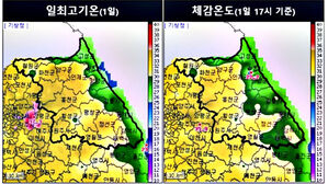 강원 일최고기온 및 체감온도 (사진=강원지방기상청 제공, 연합뉴스)