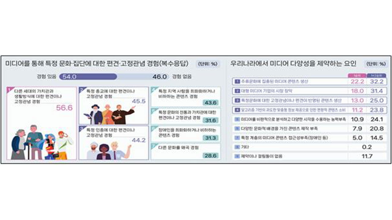 미디어 다양성에 대한 경험 및 인식 조사 결과 (사진=문화체육관광부 제공, 연합뉴스)