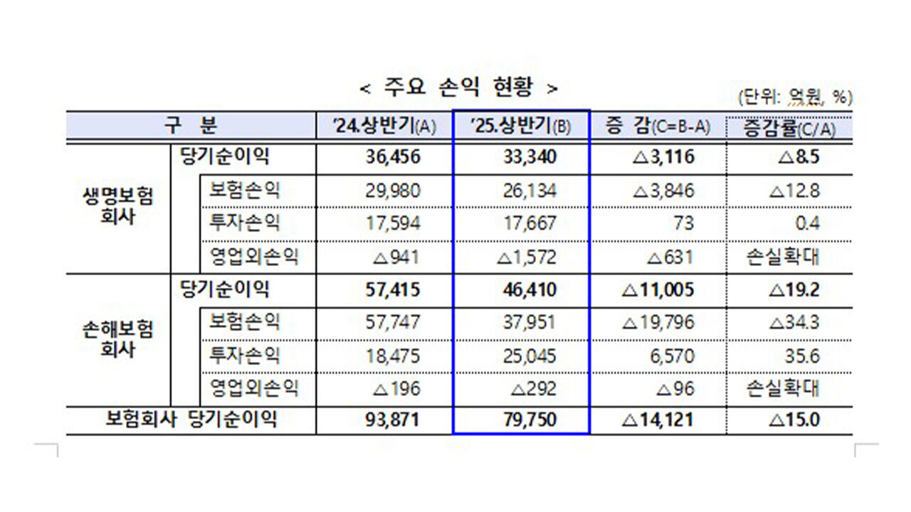 주요 손익 현황 (사진=금융감독원 제공, 연합뉴스)