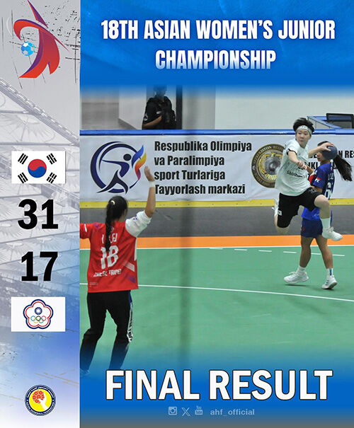 한국과 타이완의 경기 결과 (사진=아시아 핸드볼연맹 소셜 미디어 사진, 연합뉴스)