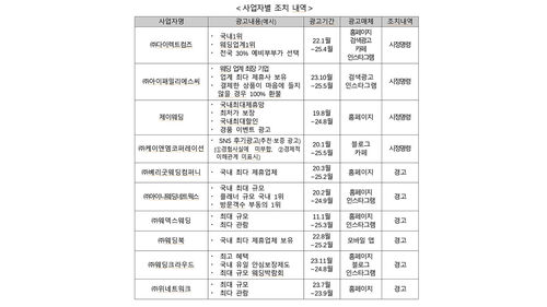 사업자별 조치 내역