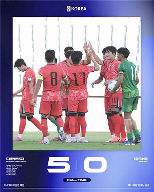 마카오 5-0 물리친 한국 (사진=대한축구협회 제공, 연합뉴스)