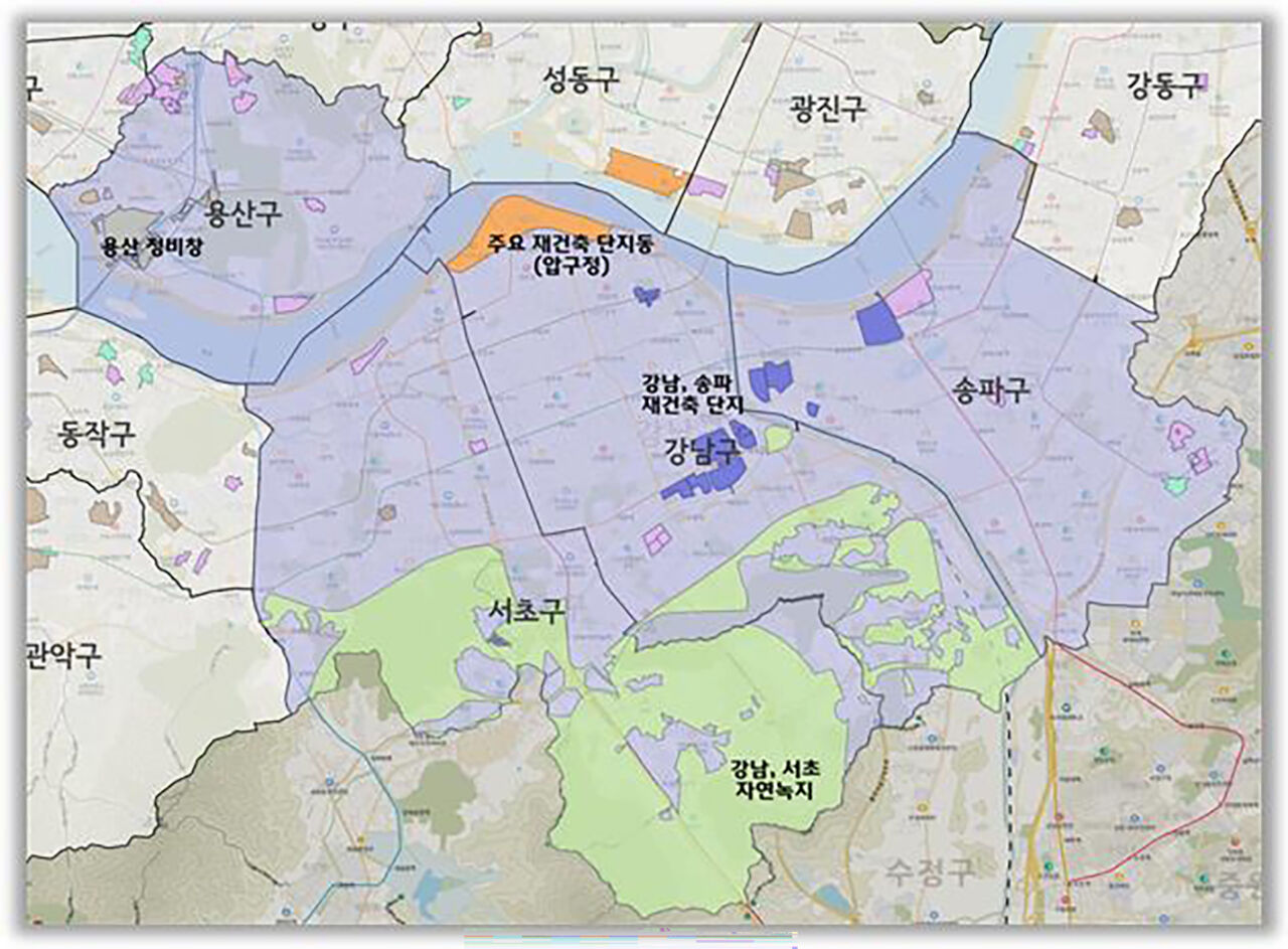 강남 3구·용산구 토지거래허가구역 재지정 현황