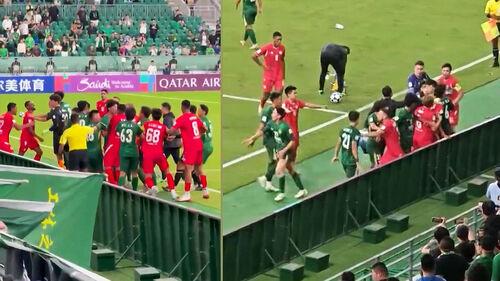 밀치고 퍽퍽, 헤드락까지…선수들 난투극에 "그만!"