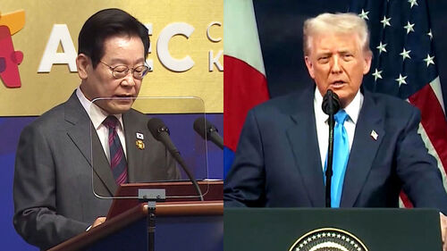 한미 정상 CEO 서밋 연설…회담장 인근 노트럼프 시위