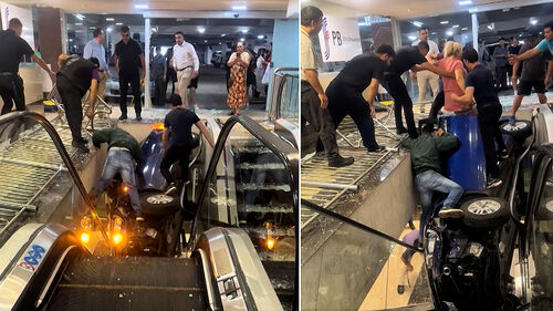 주차장서 쇼핑몰로 돌진…"급발진" 에스컬레이터 뚝