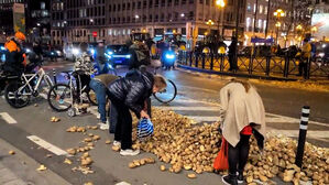 벨기에 시위대 지나간 후&hellip;도심 길바닥에 감자 잔뜩