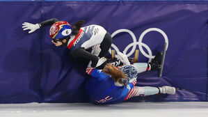 쇼트트랙, 혼성계주 준결승서 미국과 충돌 탈락&hellip;메달 획득 실패